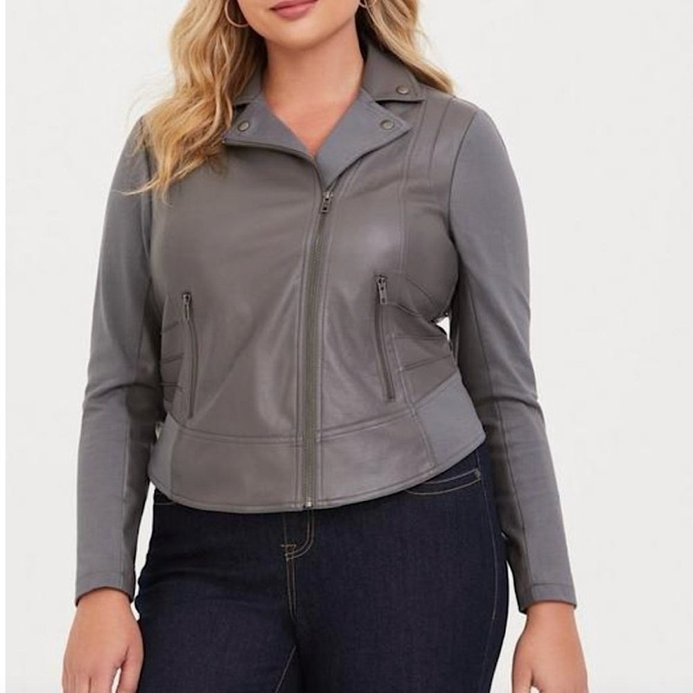 Torrid Women’s Fab Mix Faux Leather Full Zip Moto Jacket in Grey Size 1X‎ 14/16